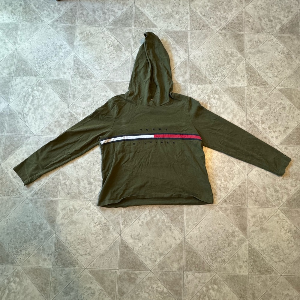 Tommy Hilfiger Green Embroidered Cropped-Fit Sweatshirt